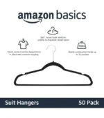 Amazon Basics Slim Velvet Non-Slip Space Saving Suit Clothes Hangers, Closet Organizer, Black, 50-Pack - Image 2