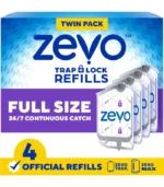 Zevo Flying Insect Trap Official Refill Cartridges - Fits Both Zevo Trap & MAX Indoor Fly Trap - Authentic Trap+Lock Technology to Catch Gnats, House & Fruit Flies (4 Official Refill Cartridges)