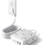 10Ft Extension Cord with Multiple Outlets, Flat Plug Surge Protector Power Strip 10 Ft Long Cord, 8 Outlets & 4 USB Ports (2 USB C), Desk Charging Station for Home Office, College Dorm Room Essentials