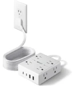 10Ft Extension Cord with Multiple Outlets, Flat Plug Surge Protector Power Strip 10 Ft Long Cord, 8 Outlets & 4 USB Ports (2 USB C), Desk Charging Station for Home Office, College Dorm Room Essentials