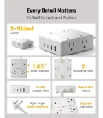 10Ft Extension Cord with Multiple Outlets, Flat Plug Surge Protector Power Strip 10 Ft Long Cord, 8 Outlets & 4 USB Ports (2 USB C), Desk Charging Station for Home Office, College Dorm Room Essentials - Image 3