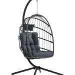 SWITTE Egg Chair Outdoor with Stand, Indoor Wicker Hanging Egg Swing Chair with Cushion, 350lbs Capacity for Patio, Bedroom, Garden - Dark Grey