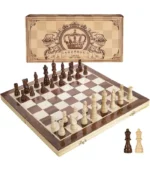 AMEROUS 15 Inches Magnetic Wooden Chess Set - 2 Extra Queens - Folding Board - Pieces Storage Slots, Handmade Portable Travel Chess Game - Beginner Chess Set for Kids, 6 up Age