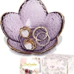 Purple Flower Jewelry Dish Glass Ring Holder Dish Jewelry Tray Cute Vanity Organizer Aesthetic Nightstand Bathroom Room Decor Trinket Dish Mothers Day Friendship Christmas Birthday Gifts for Women
