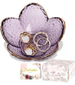 Purple Flower Jewelry Dish Glass Ring Holder Dish Jewelry Tray Cute Vanity Organizer Aesthetic Nightstand Bathroom Room Decor Trinket Dish Mothers Day Friendship Christmas Birthday Gifts for Women