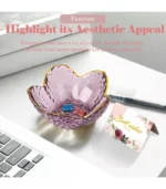 Purple Flower Jewelry Dish Glass Ring Holder Dish Jewelry Tray Cute Vanity Organizer Aesthetic Nightstand Bathroom Room Decor Trinket Dish Mothers Day Friendship Christmas Birthday Gifts for Women - Image 3
