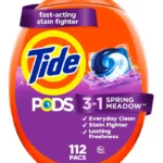 Tide PODS laundry detergent pacs, 3-in-1 Stain Remover, Odor Fighter, Color Protector, 112 Count, HE compatible, Spring Meadow Scent