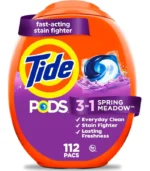 Tide PODS laundry detergent pacs, 3-in-1 Stain Remover, Odor Fighter, Color Protector, 112 Count, HE compatible, Spring Meadow Scent