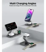 Foldable 3 in 1 Wireless Charging Station for Apple Magsafe Charger Stand,Fast Magnetic Wireless Charger Station for iPhone 17 Air 16 15 14 13 12 Series,Airpods Pro,Apple Watch Ultra (Pure Black) - Image 3