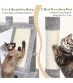 Globlazer F74D Cat Tree for Large Cats 20+ lbs, 74in Tall Tower, Light Grey | Easy Assembly, Maine Coon, Large Cats, 2 Condos, Steel-Rim Basket Bowl, Plush Bed, 2 Perches, Sisal Posts, Anti-Topple Strap - Image 3