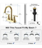 4 inch Brushed Gold Bathroom Sink Faucet with Pop-up Drain and 2 Supply Hoses, Stainless Steel Lead-Free 2-Handle Centerset Faucet for Bathroom Sink Vanity RV - Image 2