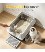Extra Large Stainless Steel Litter Box with Lid, High Sided Enclosed Metal Cat Litter Pan, Dog Proof Front Entry Top Exit, Odor Control Easy Clean Leak Proof, Includes Scoop & Step, Light Gray - Image 3