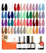 modelones 32 PCS Gel Nail Polish Set, 28 Colors Gel Polish with No Wipe Base Coat, Glitter & Glossy & Matte Top Coat Black Brown Red Purple Soak Off LED Nail Art Kit Salon at Home
